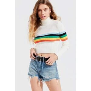 Urban Outfitters‎ Izzie Rainbow Striped Mock-Neck Sweater Cropped Size Small